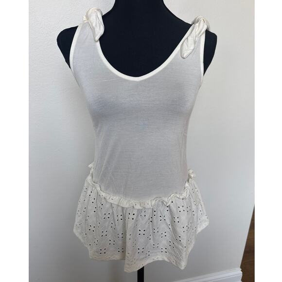 ModCloth Sleeveless Tie Shoulder Peplum Direction Knit Tank Off White XXS NWT - Picture 4 of 12